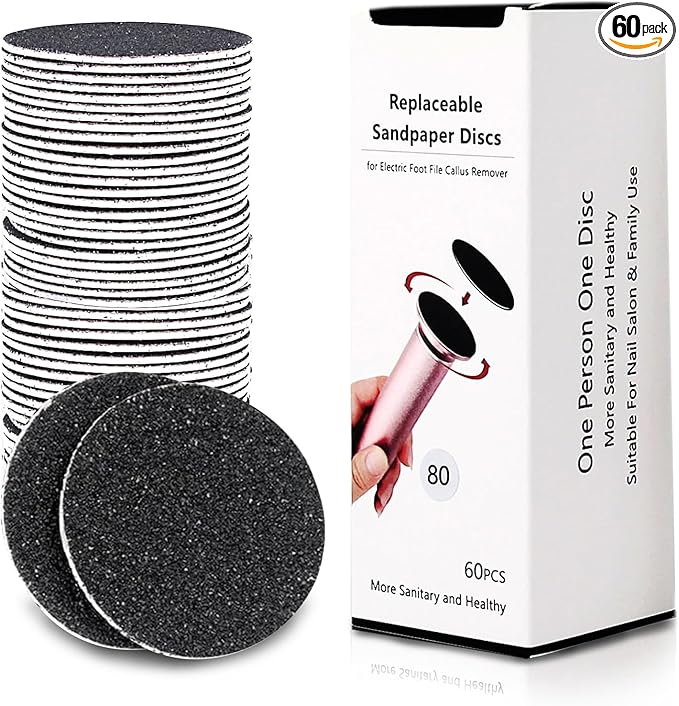 60 Pcs Replaceable Sandpaper Refill Discs for Electric Foot File Callus Remover Foot Care Dead Skin Cracked Hard Skin Removal - Coarse 80 Grit
