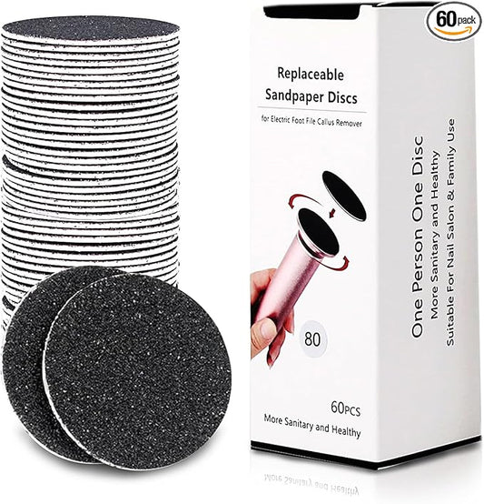 60 Pcs Replaceable Sandpaper Refill Discs for Electric Foot File Callus Remover Foot Care Dead Skin Cracked Hard Skin Removal - Coarse 80 Grit