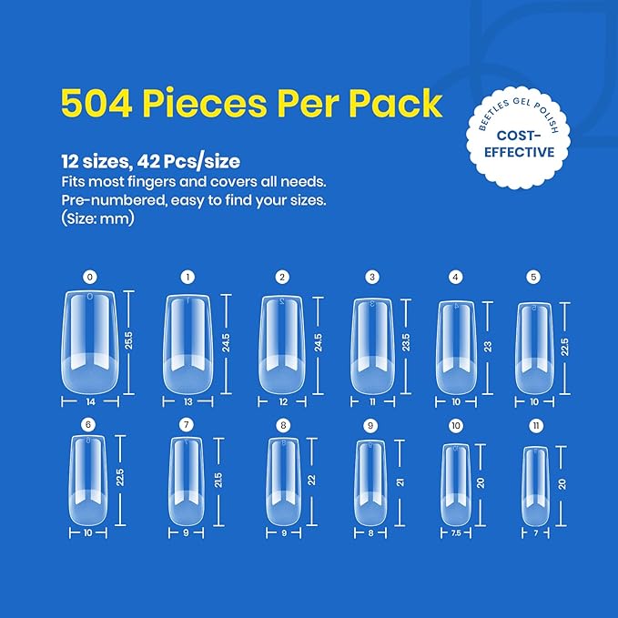 Beetles Gel Nail Tips Easy Medium Square Nail Extension 504Pcs Pre shaped Half Matte Nail Tips Press on Gelly Tips Full Cover False Nails Soak off Acrylic Nails Valentine's Day Gifts for Women