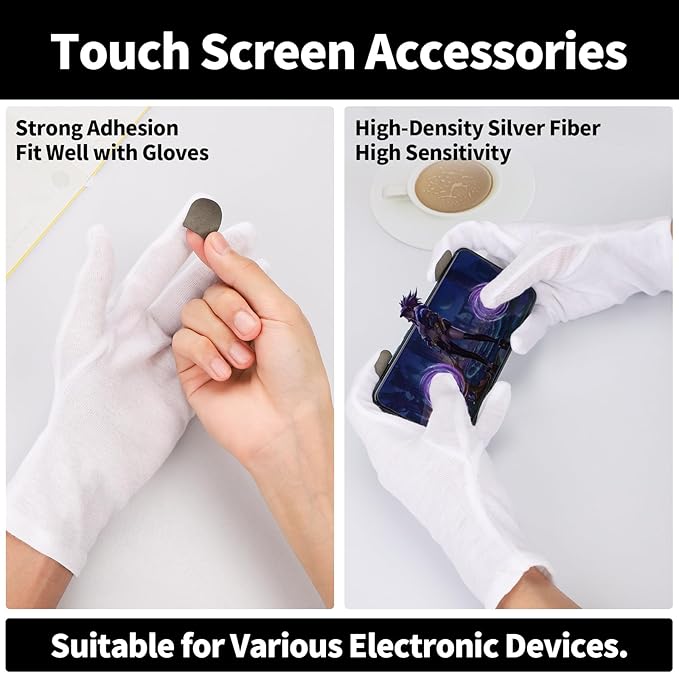 Extra Large Touch Screen Gloves - 10 Pairs White Cotton Gloves for Coin Handling, Jewelry, Photography, Art Handling, for Dry Hands Sleeping, with Pack of 40 Touch Screen Stickers