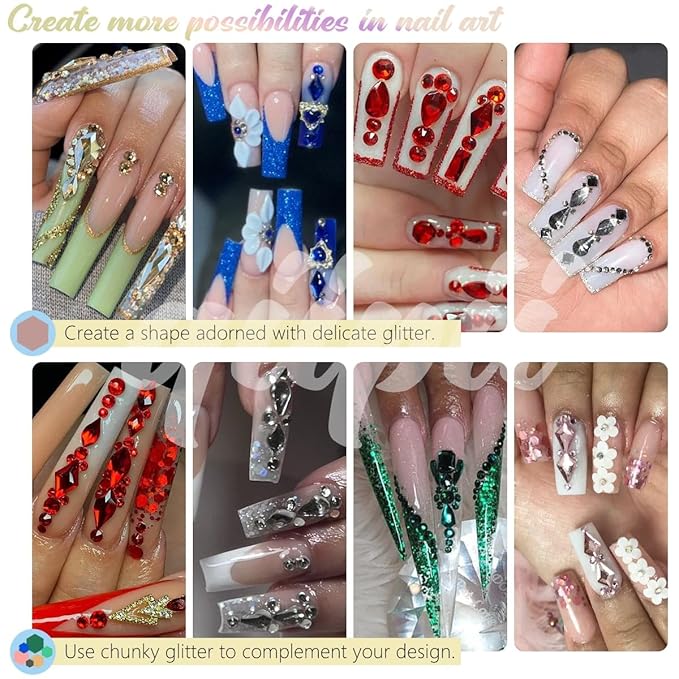 4 Boxes Champagne Gold Rhinestones and Glitters 24 Shapes K9 Glass Golden Gems Flatback Round Stones Diamonds Crystals Nail Art Charms Supplies for Nails Face Eyes Makeup Crafts Clothes Shoes