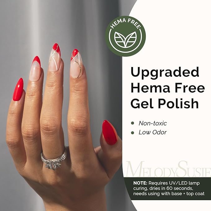 MelodySusie Hema Free Gel Nail Polish, 0.5 Fl Oz Thick Bright Red Gel Polish, Non Toxic, Long Lasting, Soak Off UV Nail Polish, Manicure Nail Design Salon DIY Nail Art at Home 068