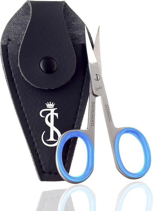 Nail Cuticle Scissors Curved Eyebrow Scissors for Nail, Cuticle, Eyelashes, Nose Hair, Mustache and Beard - Manicure and Pedicure Small Scissors for Men and Women (Blue)