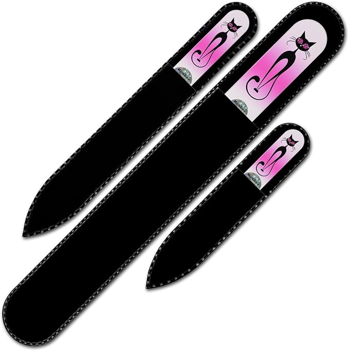 Mont Bleu Set of 3 Cats Crystal Nail Files hand decorated with crystals from Swarovski - Handmade - Czech Tempered Glass - Lifetime Guaranty - Glass Nail Files for natural nails - Best Gift for women