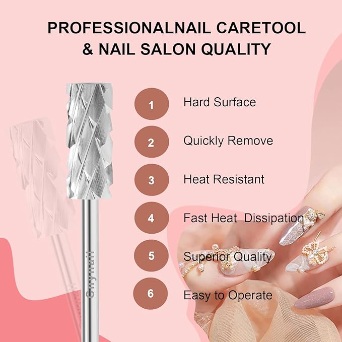 3/32" 5.35MM Small Barrel Flat Top Bit Tungsten Carbide Nail Drill Bit Safety Bit for Gel & Acrylic Removal, Right Way Rotating Efile Tip, Salon Electric File Accessory (5XC Grit, Silver)