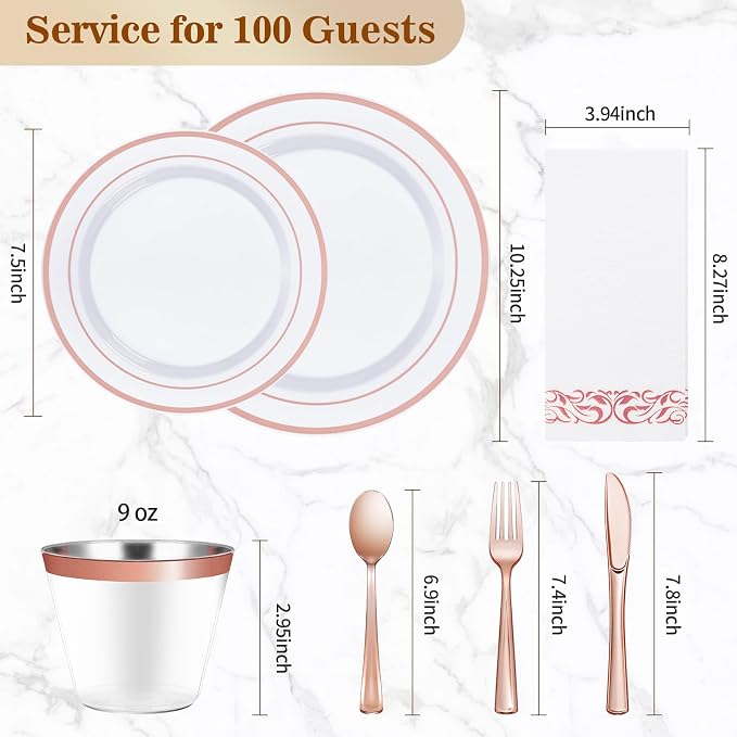 BESTVIP 700 PCS Rose Gold Disposable Plastic Dinnerware Set - Image 2