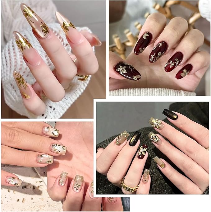Gold Flower Nail Stickers for Nail Art, Nail Stickers Decals 3D Self Adhesive Floral Nails Sticker for Women Nails Art Sticker Decoration