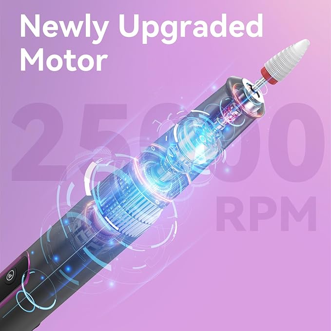 Nail Drill Electric File: Professional for Acrylic Gel Powder Nails Portable Nail Drill for Manicure Pedicure Nail Efile 5 Speeds 12 in 1 with LED Display Rechargeable, Grey