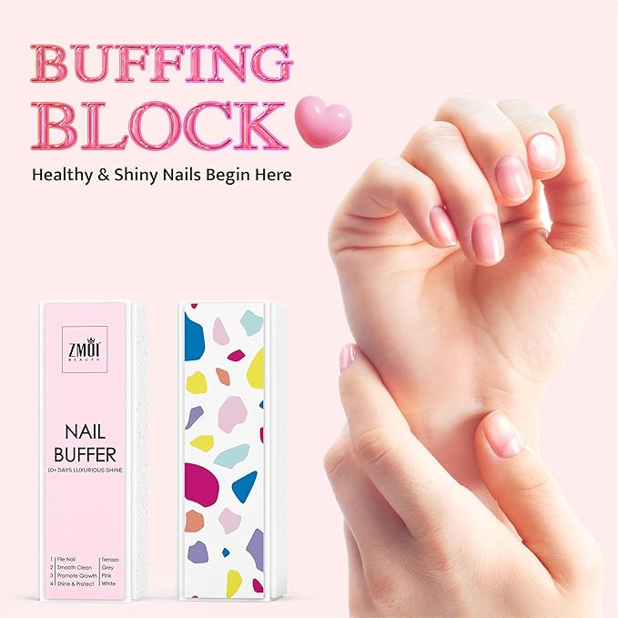 Pro Nail Buffer Block – 2 Pack Luxurious Shine Korean 4-Way Nail Buffing Block Pink – Natural Shine Nails – Manicure/Pedicure Tools for Home and Salon