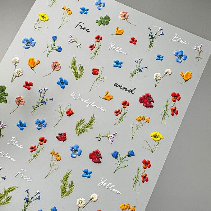 Flower Nail Art Stickers Decals Flowers Nail Stickers Summer Floral Plant Nails Design 5D Embossed Flower Nail Decals Spring Manicure Supply for Women Nails Decoration