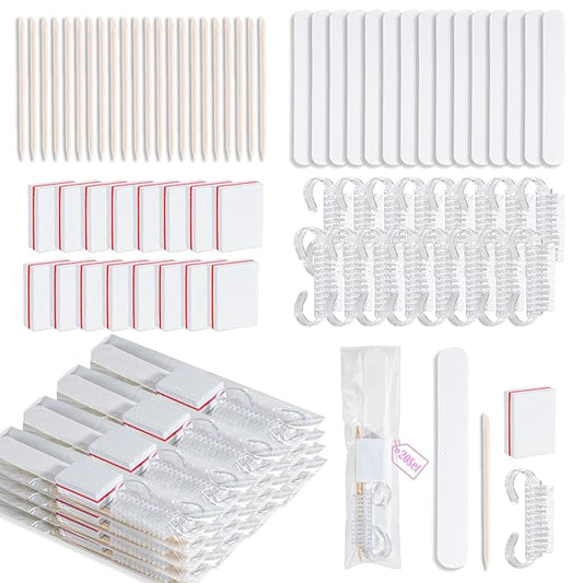 20 Sets Disposable Manicure Kit Basics 4 Piece Nail Kit for Travel,Handle Grip Brush,Mini Nail Buffer Nail File and Wood Stick for Gifts Salon Home Professional(20 Set -White)