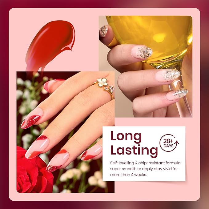 Beetles Gel Nail Polish Set 6 Colors White Red Gold Glitter Nude Brown Gel Polish Long Lasting Soak Off UV LED Nail Art Gifts for Women Romantic Sentiment