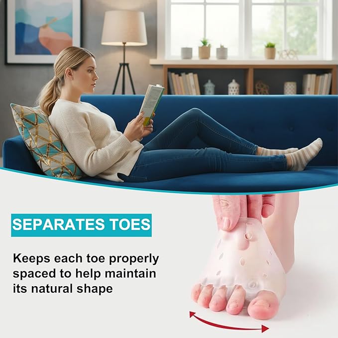 Toe Sleeves, 2 Packs Cove Silicone Toe Separators for Women & Men, Breathable Soft and Comfortable Gel Foot Cushions, Ideal for Daily Wear (2 Pairs, Blue)