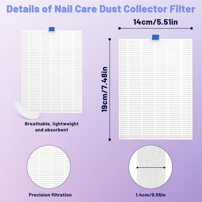 Nail Dust Collector Filter – 2PCS Replacement Nail Dust Vacuum Reusable Filter, for SHTALHST Nail Dust Collector Cleaner Manicure Tools, Easy to Clean, Nail Salon Home Use