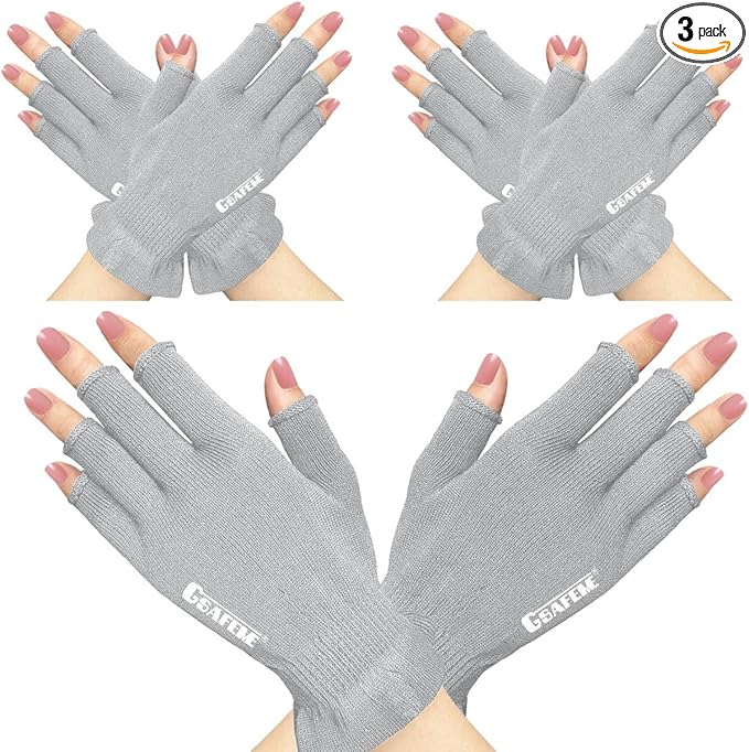 GSAFEME Cotton Gloves Eczema - Fingerless Touchscreen Moisturizing Gloves for Dry Hand Sleeping - Cotton Gloves for Men and Women, Gray L/XL 3 Pairs