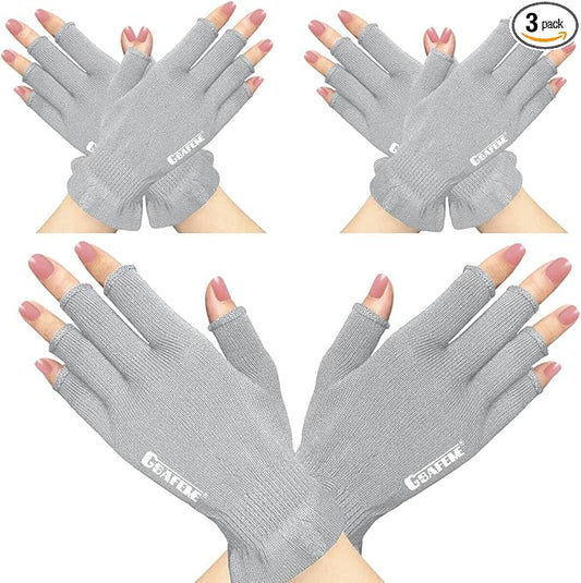 GSAFEME Cotton Gloves Eczema - Fingerless Touchscreen Moisturizing Gloves for Dry Hand Sleeping - Cotton Gloves for Men and Women, Gray L/XL 3 Pairs