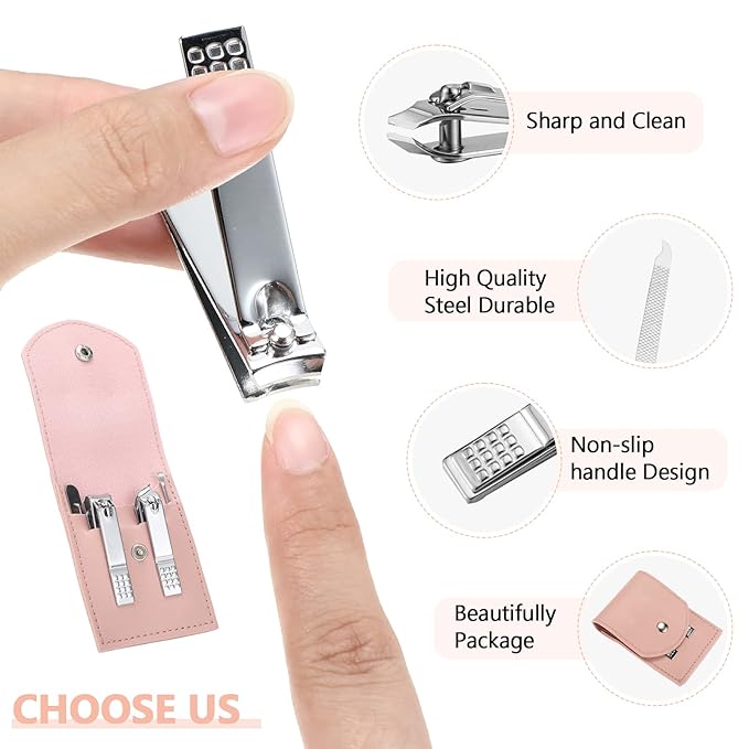 Geosar 12 Sets Manicure Set Nail Clippers Pedicure Kit Stainless Steel Professional Pedicure Set Grooming Kits Nail Care Tools with Luxurious Travel Case for Nail Care(Pink)