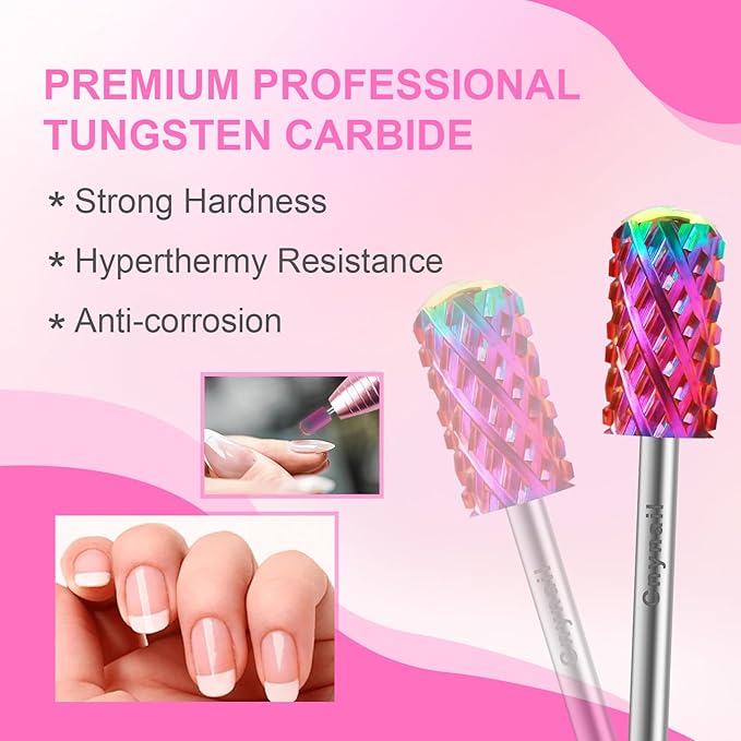 3/32" 2PCS Large Barrel Smooth Round Top Tungsten Carbide Nail Drill Bit Safety Bit for Gel & Acrylic Removal, 2-Way Rotating Efile Tip, Salon Electric File Accessory (4XC Grit, Multicolor)