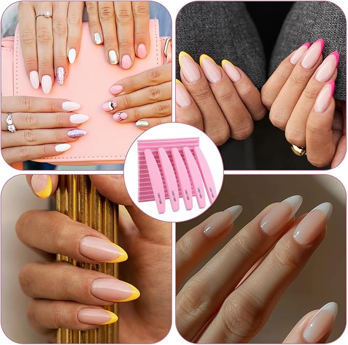 100 Pack Nail Buffers 100/180 Grit Heavy Duty Nail Files for Women Washable Double Sided Nails Sanding Block File for Acrylic Natural Gel Nails, Pink