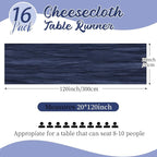 16 Pack Navy Blue Cheesecloth Table Runners 20x120 Inch Gauze Table Runner - Image 2
