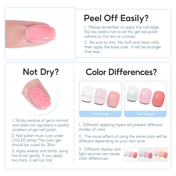 PEACECOLOR Blue Jelly Gel Polish Set, 10ML Transparent Clear Light Blue Collection 6 Colors Jelly Gel Nail Polish Kit for Beginners All Season Home Salon DIY Nail Art Design Gifts for Women