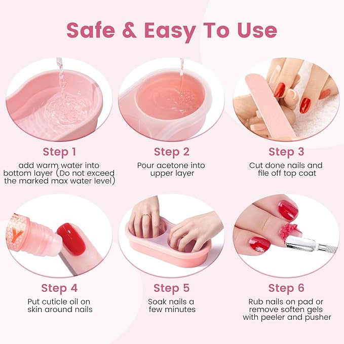 Dual Nail Soaking Bowl Acetone Proof: Soak Off Gel Nail Polish Dip Powder Remover Bowl- Cut the Soaking Time in Half Manicure Bowl for Salon Home