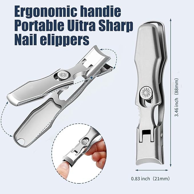 German Nail Clippers for Men Women,Anti-Splashing Design Ultra Sharp Stainless Steel Nail Clippers with Catcher for Thick Nails,Nail Clippers Set with Nail File for Men, Women & Seniors
