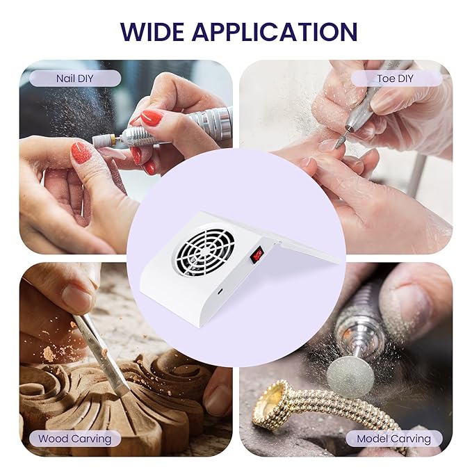 Mini Rechargeable Nail Dust Collector for Personal Use at Home，cordless Small Quiet Vacuum Nail Fan Dust Collector Vent for Nail Art, Foldable Design, 2 Filter Bags