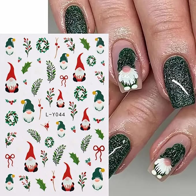 Christmas Nail Art Stickers Decals Glow in The Dark Colorful Light Christmas Nail Stickers 6PCS Gingerbread Man Snowflake Santa Claus Tree Self-Adhesive Luminous Xmas Nail Decals Supply for Women