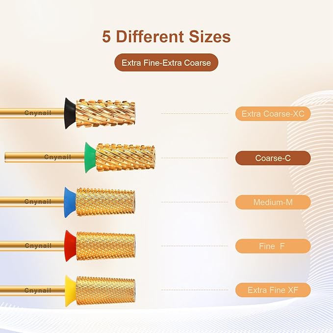3/32" Large Tapered Barrel Flat Bit Tungsten Carbide Nail Drill Bit Safety Bit for Gel & Acrylic Removal, 2- Way Rotating Efile Tip, Salon Electric File Accessory (C Girt, Gold)