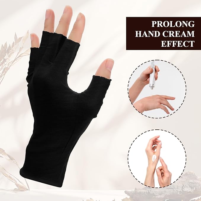 7 Pairs 100% Cotton Gloves, Black Breathable Moisturizing Night Glove for Dry Hands & Overnight Care, Fingerless Design Touchscreen-Friendly Gloves for Women & Men