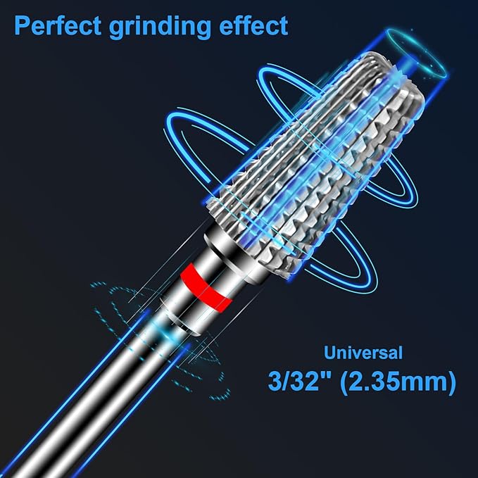 Diesisa 2 Pack Nail Drill Bits for Acrylic Nails, 3/32" Shank Drill Bits for Nails Professional Electric Nail Drill Bits for Home Salon/Fine+Medium Nail Bits - 5 in 1 Cylindrical bit