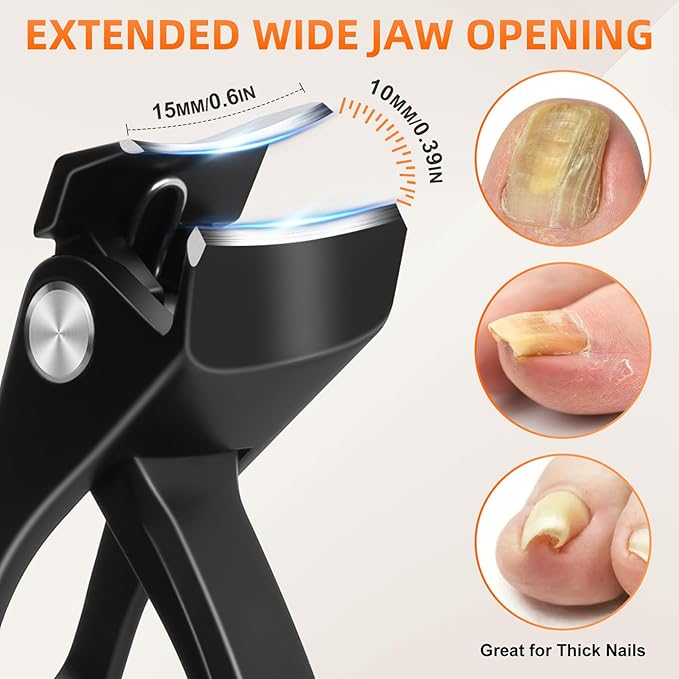 Angled Head Toe Nail Clippers for Thick Nails for Seniors, Slanted Large Toenail Clippers for Men with Wide Jaw, Heavy Duty Sharp Edgy Fingernail Clipper with Long Handle
