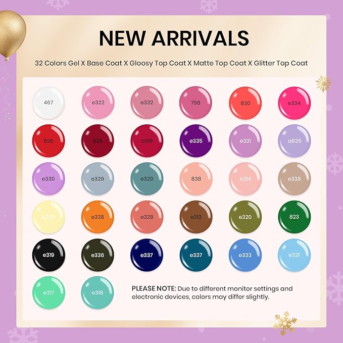 beetles Gel Polish Christmas Gel Nail Polish Set 32 Winter Colors with Base Top Coat Burgundy Red Blue Purple Brown Orange Green Pink Black White Uv LED Lamp Nails Gifts for Women Fingertip Palette