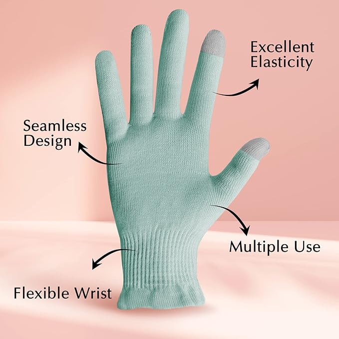Evridwear Cotton Moisturizing Gloves Overnight Touchscreen for Dry Hands SPA Eczema Hand Care, Day and Night Moisturizing Sleeping Gloves (2 Pairs S/M, Feather Weight Mint Green)