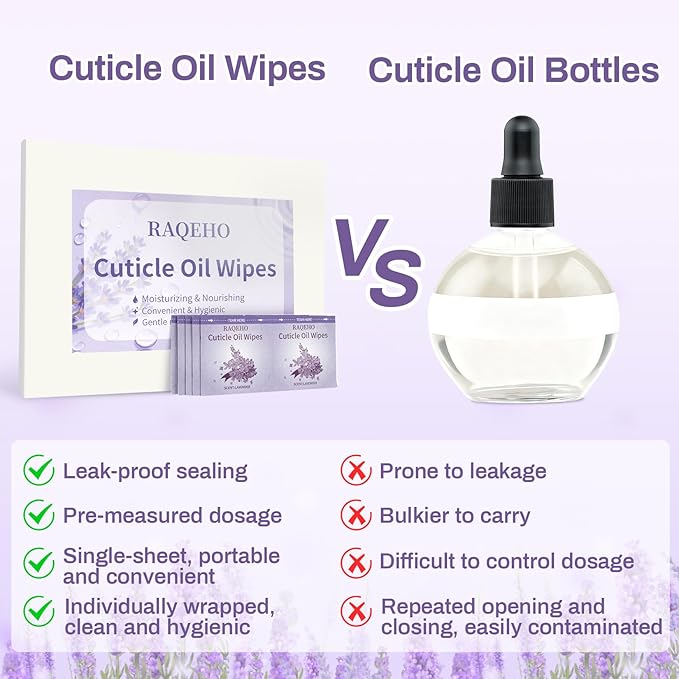 Cuticle Oil Infused Nail Wipes 100 Lavender Cuticle Oil Wipes Softener Moisturizer Strengthener Protector Repair for Weak Dry Damaged Travel Aceite Para Cuticula Nail Care Products Salon Home