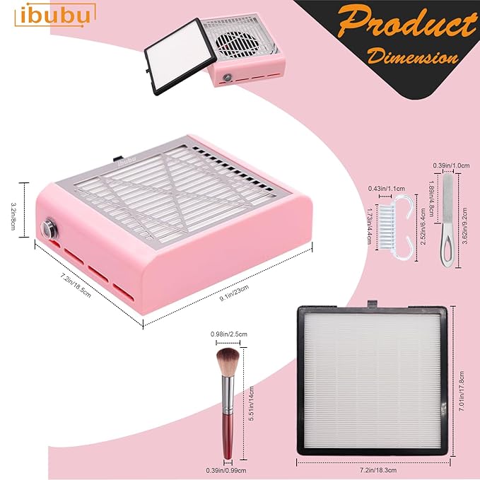 Nail Dust Collector Machine Electric Strong Suction Nail Dust Vacuum Cleaner Nail Salon Dust Extractor Acrylic Nail Powder Dust Collector Vacuum Fan with Multiple Tool Kits for Nails Pink