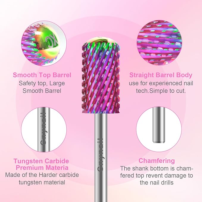 3/32" 2PCS Large Barrel Smooth Round Top Tungsten Carbide Nail Drill Bit Safety Bit for Gel & Acrylic Removal, 2-Way Rotating Efile Tip, Salon Electric File Accessory (XC Grit, Multicolor)