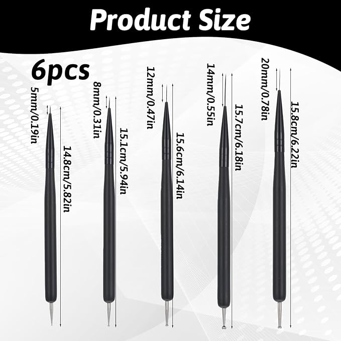 5Pcs Nail Dotting Liner Tools Double-End Nail Art Brushes Kit Nails Art Gel Polish Liner Brushes Dotting Pen Tools Painting Arts Design Brush Set for Long Lines, Thin Details, Fine Drawing Black