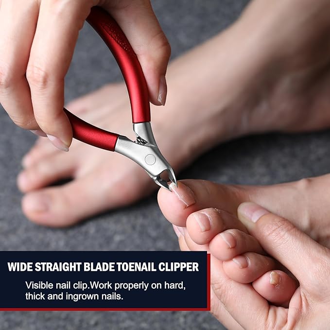 FVION Toenail Clippers for Ingrown Toenail, Straight Nail Clippers for Ingrown Toenails, Professional Ingrown Toenail Treatment for Adults, Seniors, Men and Women (Red)