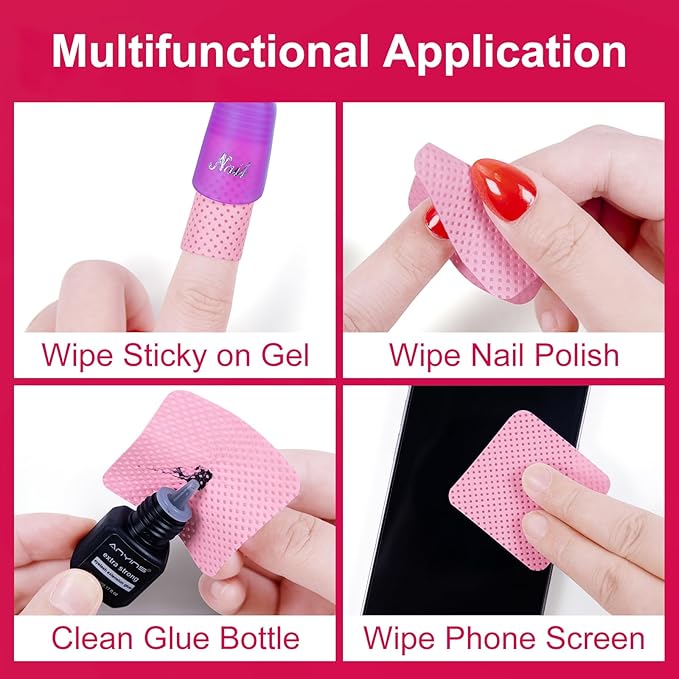 Lint Free Nail Wipes, 1200PCS Pink Lint Free Wipes Non-woven Fabric Gel Polish Remover Super Absorbent Soft Nail Polish Remover for Nail Salon, Home DIY