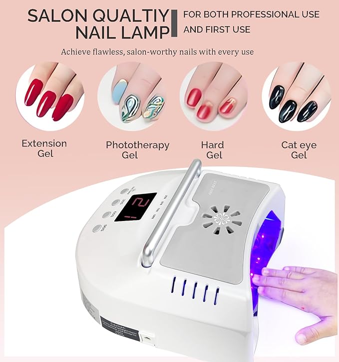 Cordless LED UV Nail Lamp,Professional Uv Llight for Gel Nails,OBEEGOO Nail Dryer for Acrylic Gel,Curling Lamp for Beauty Salon (White)