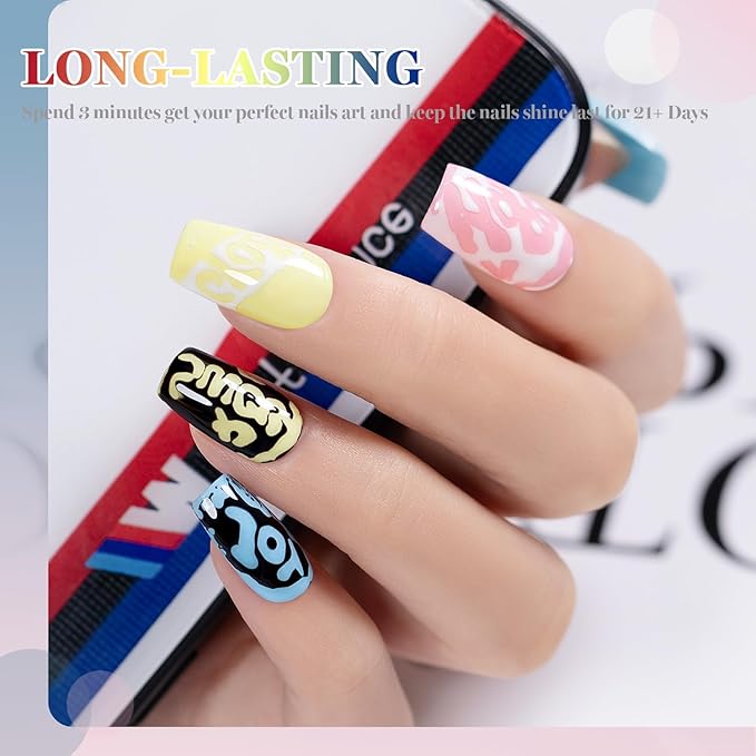 RARJSM Nail Art Poke Gel Nail Polish Set 6pcs Cracked Hole Clear Black White Pink Blue Yellow Poke Crackle Comic Grid Textures Effect Painted Drawing Wave Gelpolish Curing Need Home Salon DIY Design