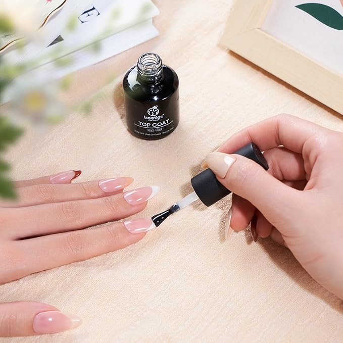 beetles Gel Polish No Wipe Gel Top Coat - Clear Color Top Coat Gel Nail Polish Shine Finish and Long Lasting, Soak Off Nail Lamp, 15ml Christmas Nails Gifts for Girls