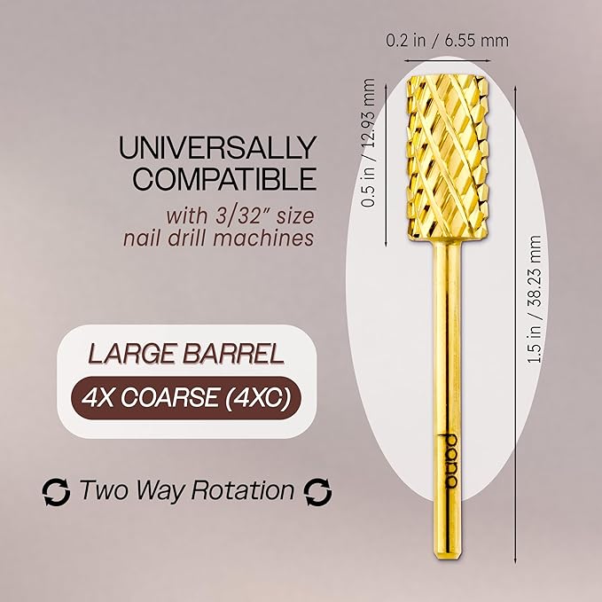 PANA Professional 3/32" Shank Size - Flat Top Large Barrel Gold Carbide Bit 4X Coarse Grit - Nail Drill Bit for Dremel Machine