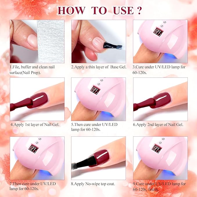 MEET ACROSS Red Gel Nail Polish Set, 8 Colors Bloody Mary Collection Shimmer Red Burgundy Gel Polish Kit Nail Art Design Soak Off Uv LED Gel Nail Kit Minicure DIY Home Gifts for Mom