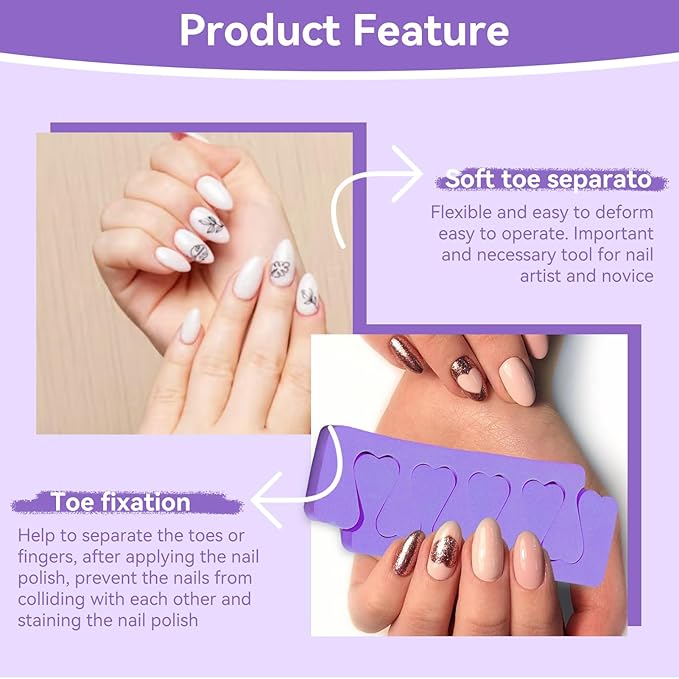 100PCS Sponge Toe Separator, Soft Toe Spreader Nail Art Finger Separator Divider Spacer Manicure Pedicure Tool for Nail Polish Salon Supplies (Purple)