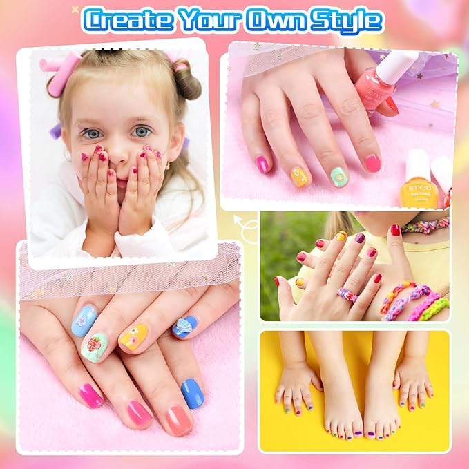 Kids Nail Polish Non-Toxic Nail Polish Set for Girls 10 rainbow Colors Water Based Peel Off Quick Dry Nail Polish Kit for Age 3+ Toddler Teen Birthday Gift