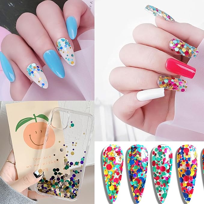 12 Colors Laser Mixed Circle Nail Glitter Sequins 3D Nail Art Accessories Holographic Round Shape Flakes Nail Art Design Acrylic Nails Supplies Women Manicure Beauty Decor DIY Crafts Decorations