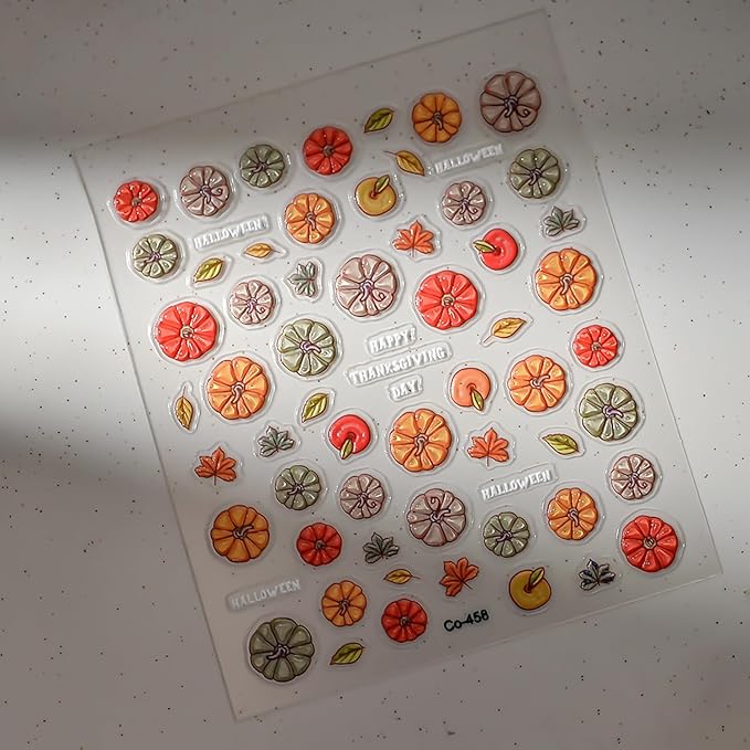 1 Sheets Fall Nail Stickers for Nail Art 5D Self-Adhesive Pumpkin Nail Art Stickers Embossed Maple Leaf Nail Decals Thanksgiving Cute Pumpkin Autumn Leaves Nail Design Sticker for Women DIY Manicure